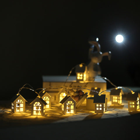 Christmas Wood House Decor String Lights