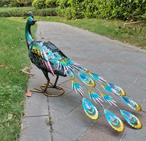 Solar Powered Peacock Garden Statue