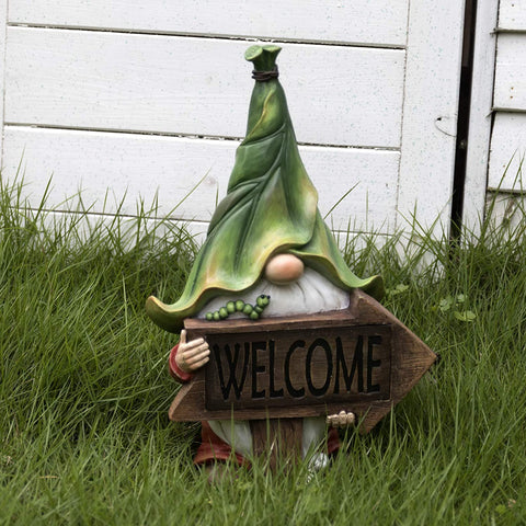Solar Garden Gnome Statue - Welcome