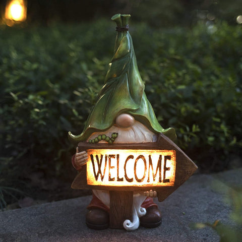 Solar Garden Gnome Statue - Welcome